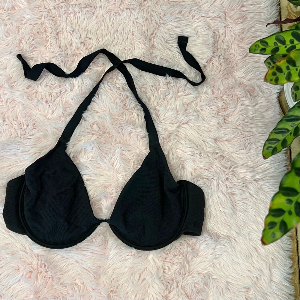 Ivory Rose Black Underwire Fuller Bust Ribbed Bikini Top Sz UK‎ 38 DD US 38D